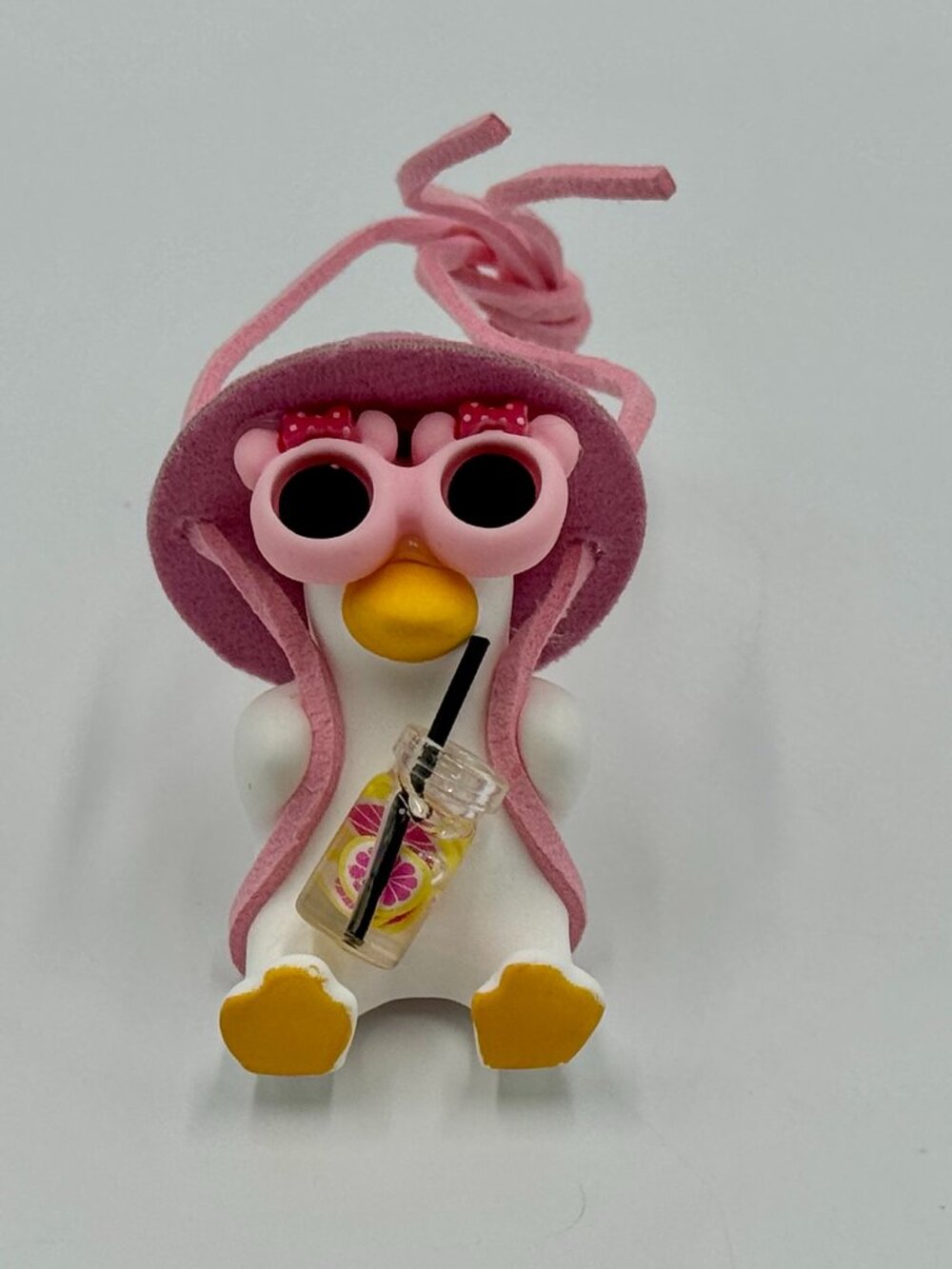 Ceramic Duck With Pink Hat, Pink Sunglasses & Drink In Hand - Car Accessory, Toy